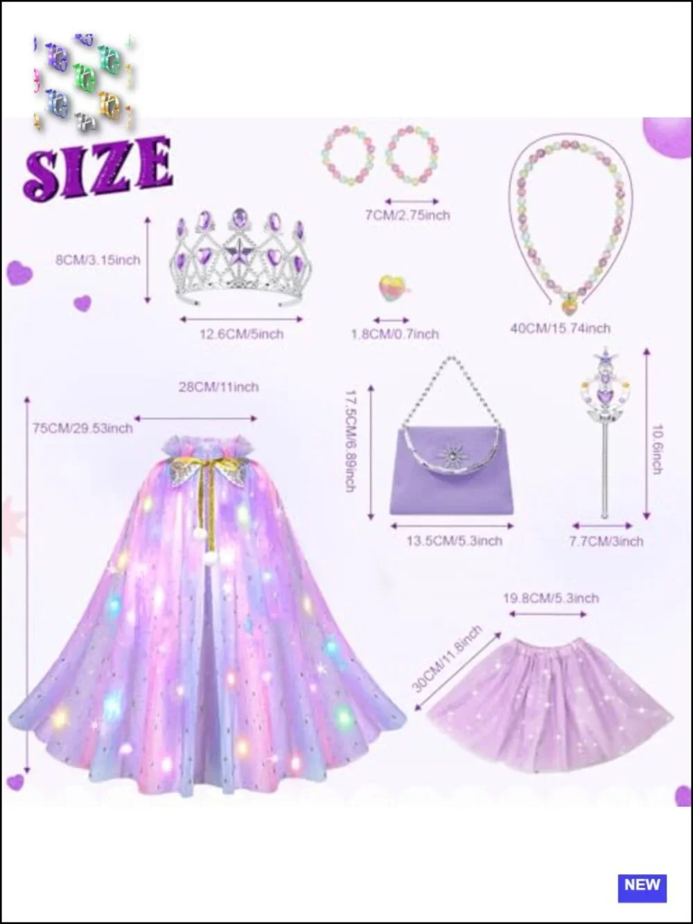 Light Up Princess Cape Tutu Dress Up Set with Crown Wand Jewelry